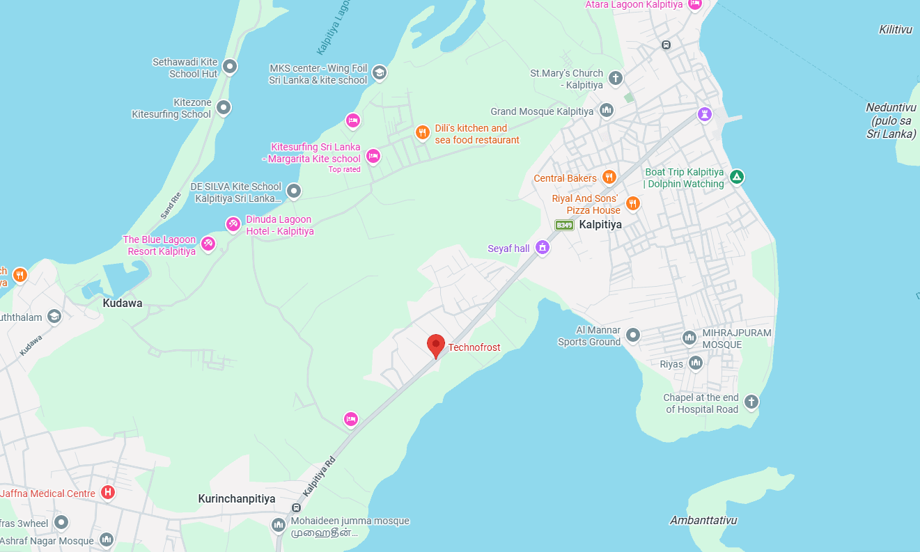 Map preview showing the TECHNOFROST location near Kalpitiya